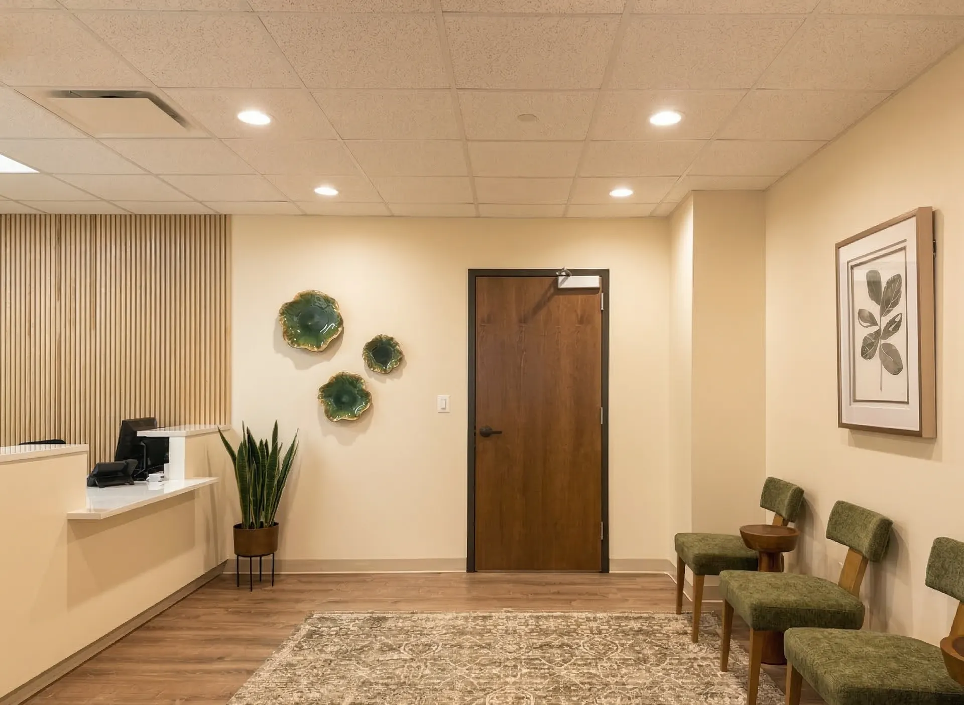 Lobby entrance with decorative wall art